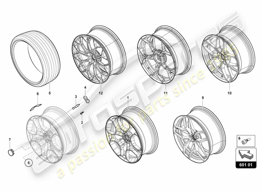 lamborghini lp580-2 spyder (2016) wheels/tyres front parts diagram