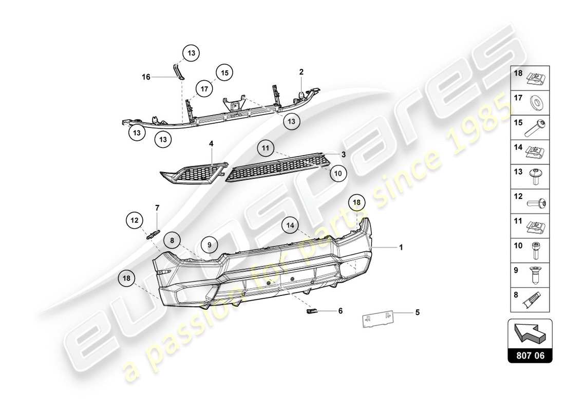 lamborghini 2017 (lp580-2 coupe) bumper, complete part diagram