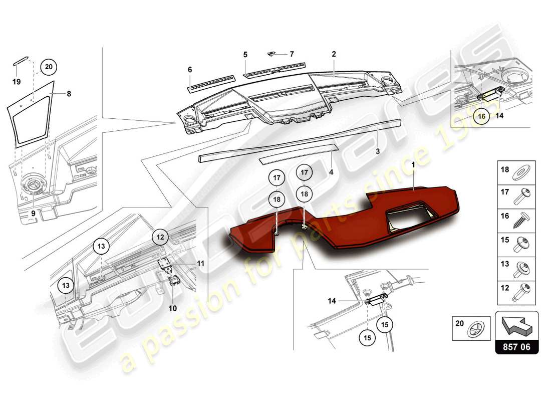 lamborghini lp700-4 roadster (2017) instrument panel parts diagram