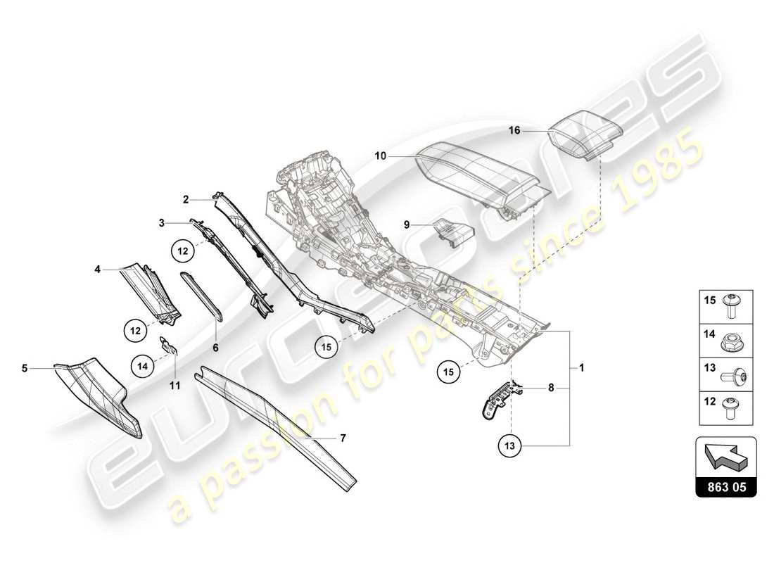 lamborghini lp610-4 coupe (2017) tunnel trim part diagram