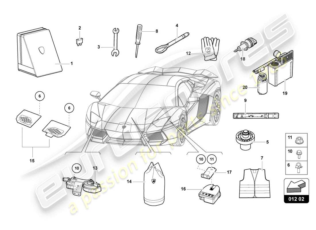 a part diagram from the lamborghini lp750-4 sv coupe (2017) parts catalogue