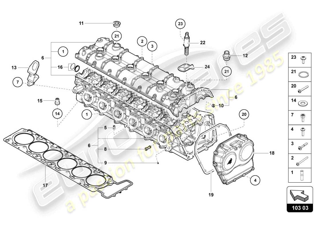 lamborghini 2014 (lp720-4 coupe 50) cylinder head with studs and centering sleeves part diagram