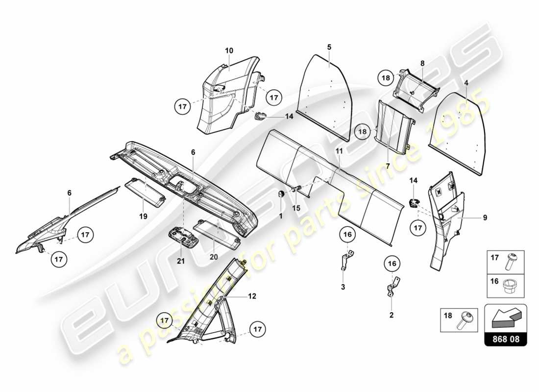 lamborghini centenario roadster (2017) interior decor parts diagram