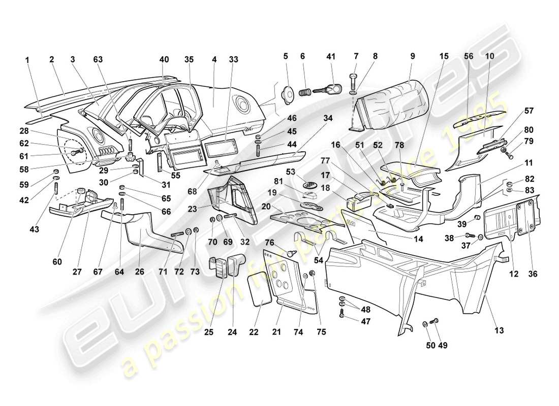 a part diagram from the lamborghini murcielago coupe (2006) parts catalogue