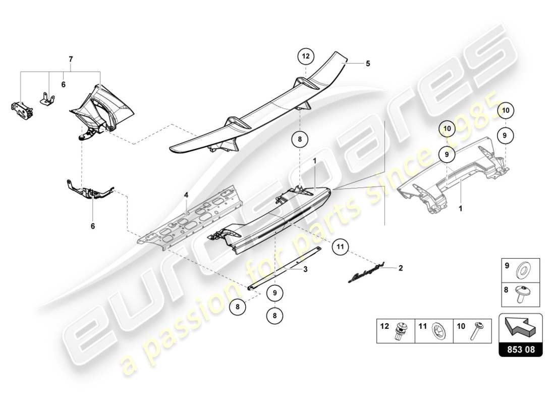 lamborghini 2020 (performante coupe) bonnet spoiler part diagram