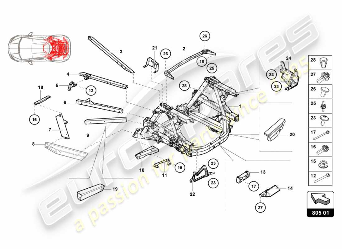 lamborghini performante spyder (2019) chassis rear, inner part diagram