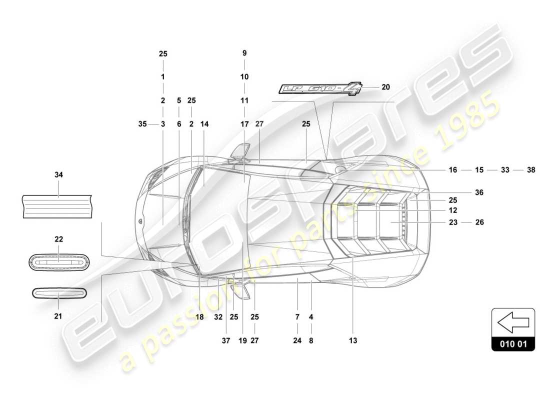 lamborghini evo spyder (2020) inscriptions/lettering parts diagram