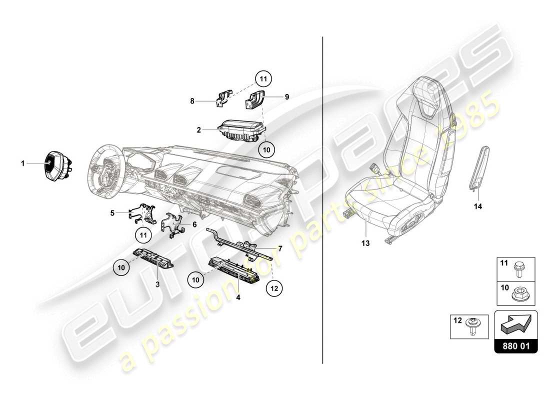 lamborghini evo spyder (2020) airbag part diagram