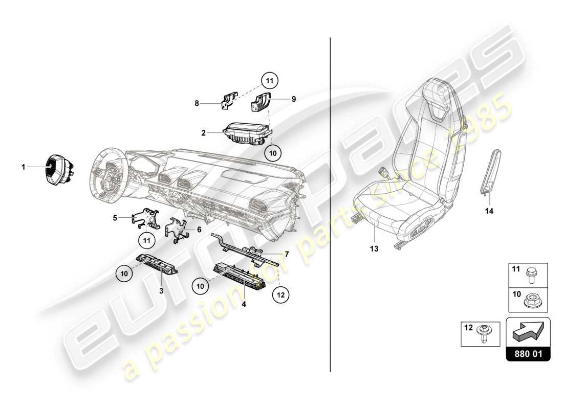 lamborghini evo spyder 2wd (2020) airbag parts diagram