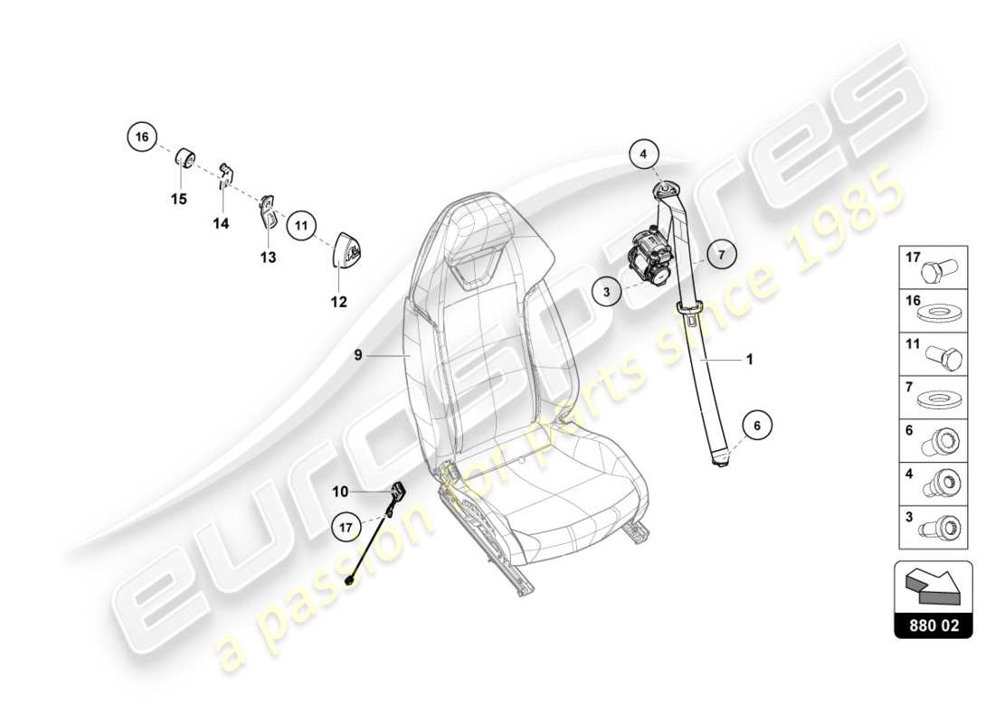 lamborghini lp580-2 coupe (2017) seat belts parts diagram