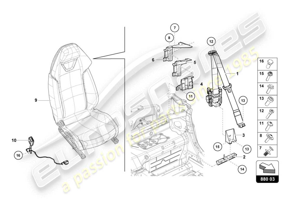 lamborghini 2020 (evo spyder) seat belts part diagram