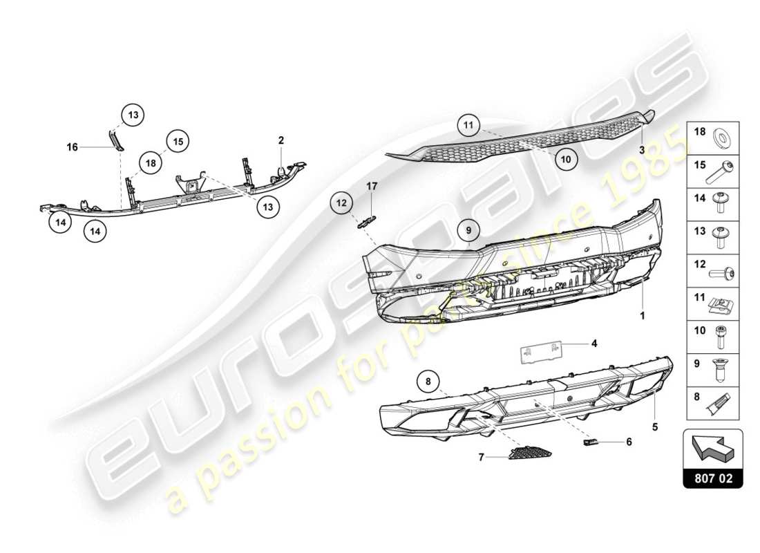 lamborghini lp610-4 coupe (2018) bumper, complete part diagram