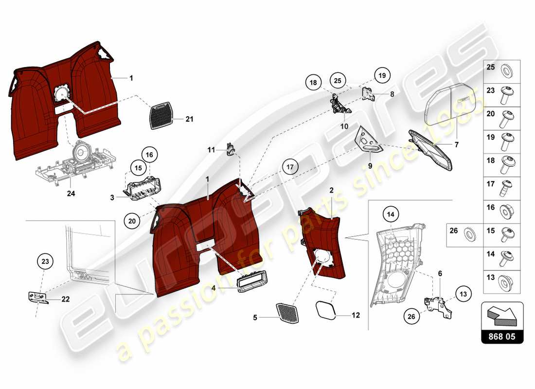 lamborghini performante spyder (2019) trim inner parts diagram
