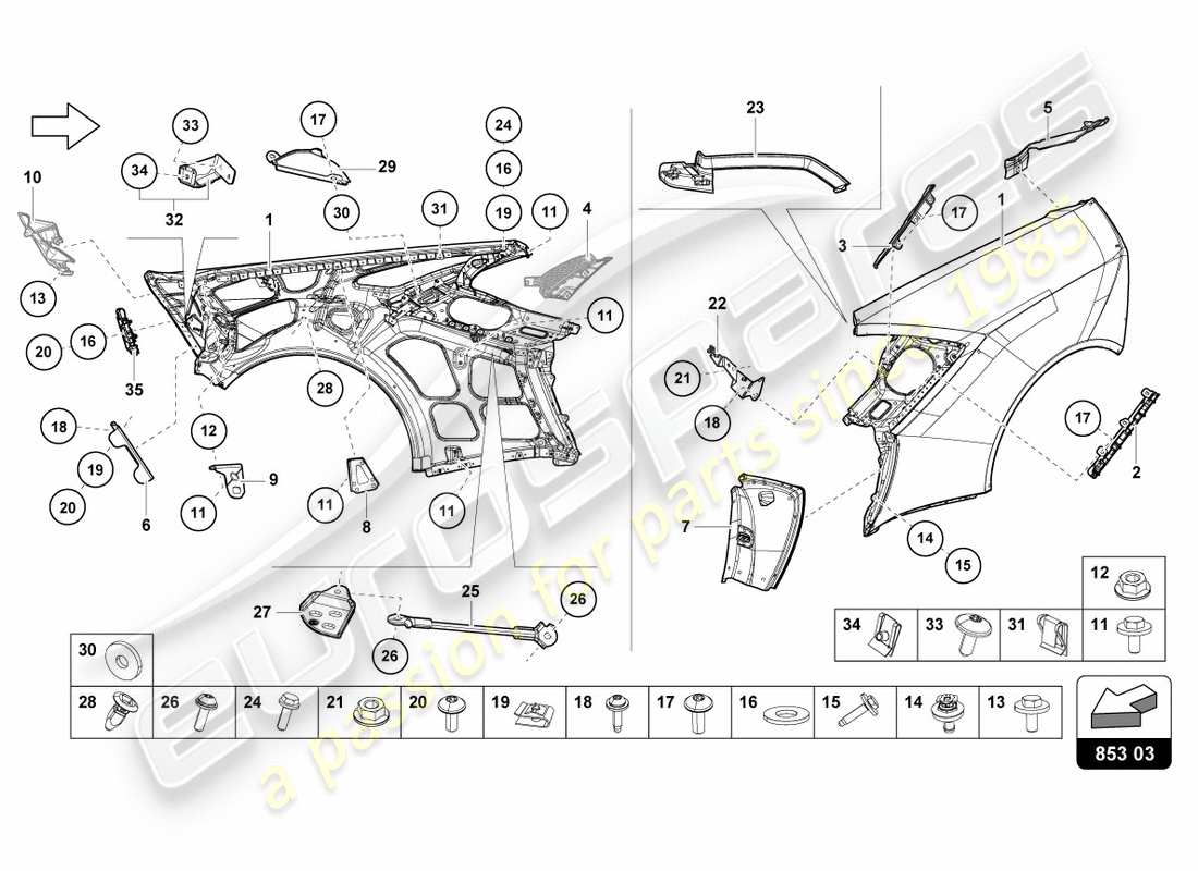 lamborghini performante coupe (2019) wing parts diagram