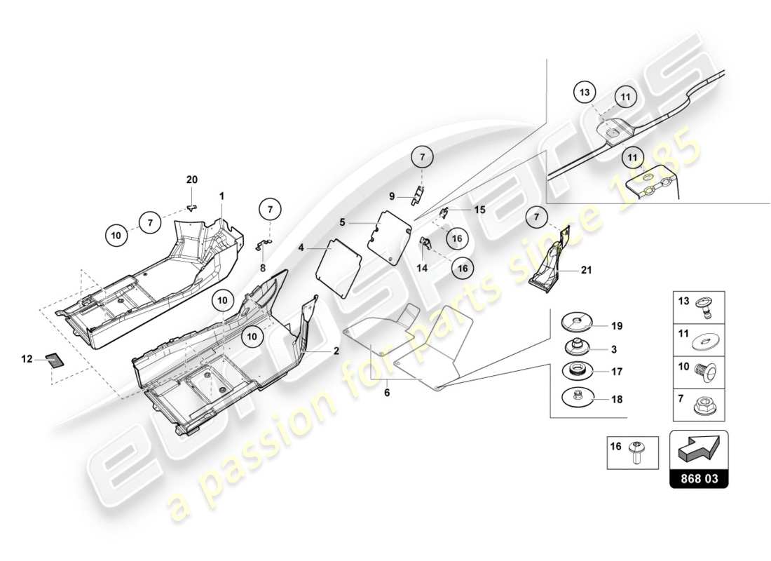 lamborghini performante coupe (2019) noise insulation plate inner parts diagram