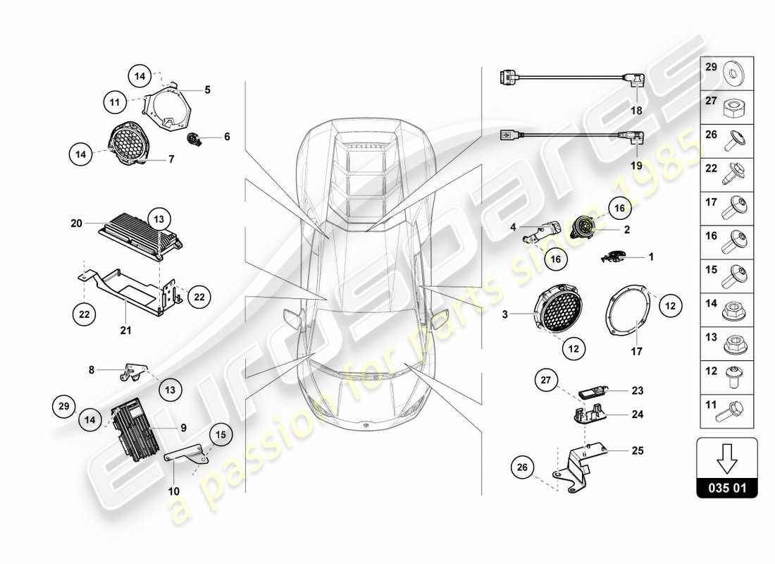 a part diagram from the lamborghini lp580-2 coupe (2018) parts catalogue