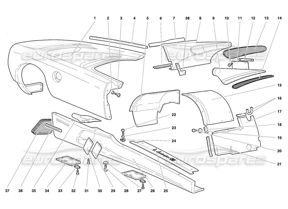 a part diagram from the lamborghini diablo se30 (1995) parts catalogue