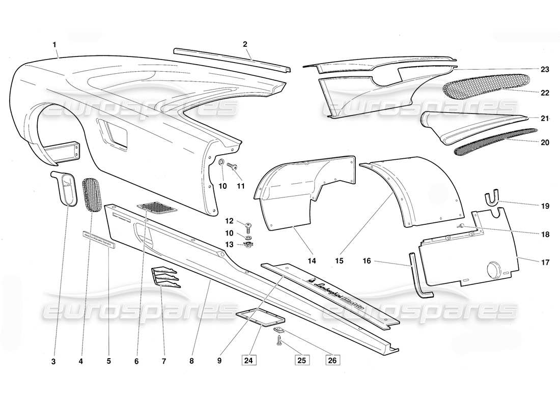 a part diagram from the lamborghini diablo (1991) parts catalogue