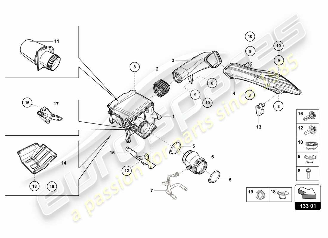 a part diagram from the lamborghini lp580-2 coupe (2019) parts catalogue
