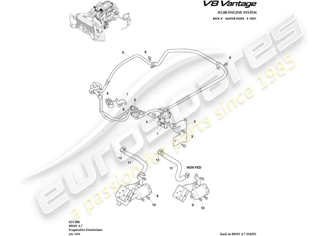 aston martin v8 vantage (2008) evaporative emissions part diagram