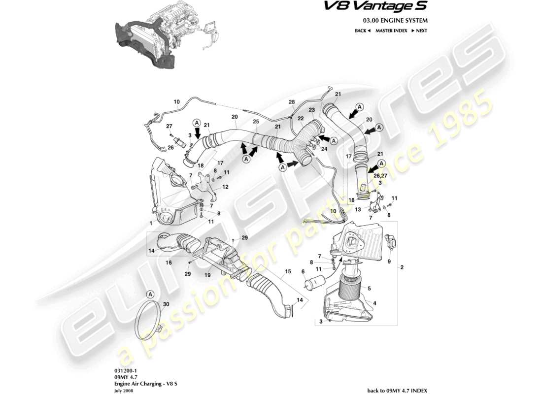 a part diagram from the aston martin v8 vantage parts catalogue