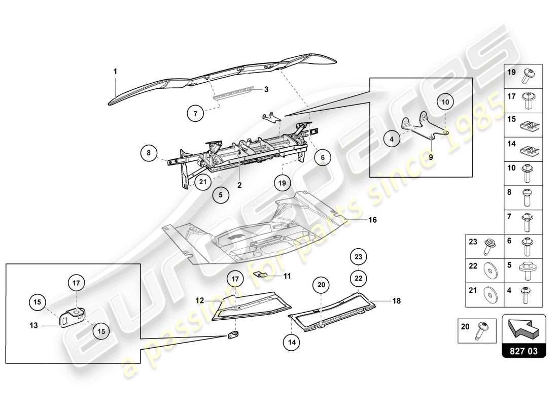 lamborghini lp740-4 s coupe (2018) rear spoiler parts diagram