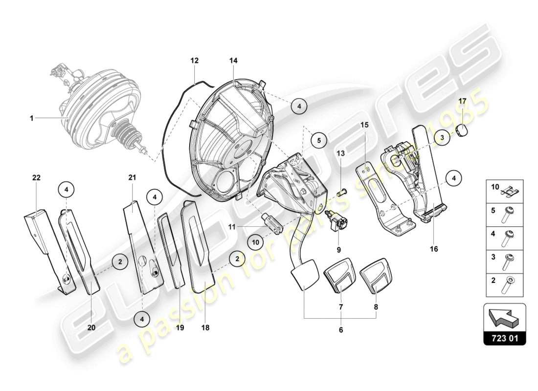 lamborghini lp700-4 coupe (2013) brake and accel. lever mech. part diagram
