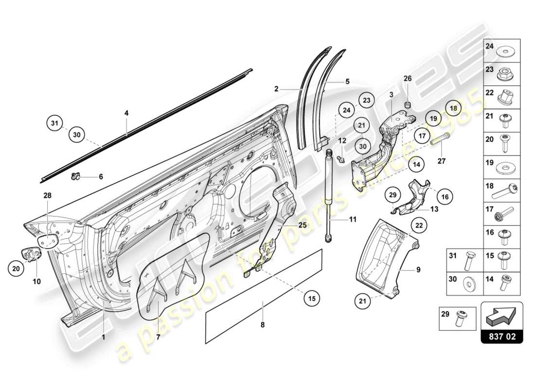 lamborghini 2019 (lp740-4 s roadster) driver and passenger door part diagram