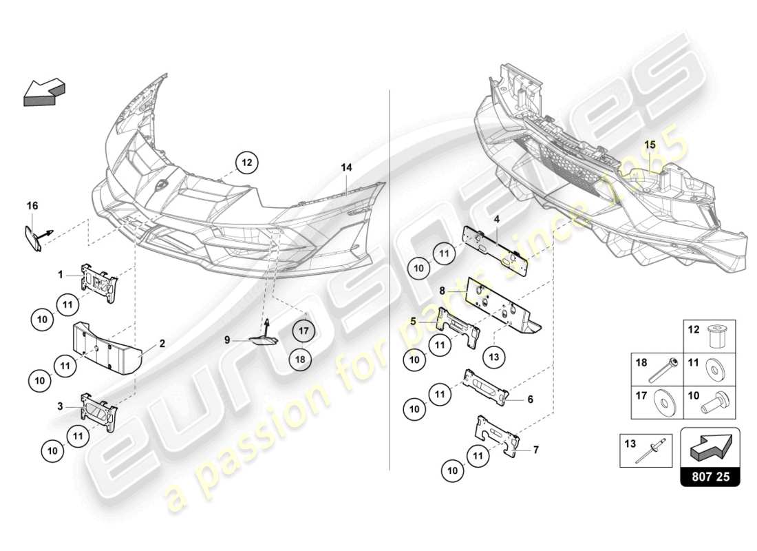 lamborghini 2019 (lp770-4 svj roadster) bumper, complete part diagram