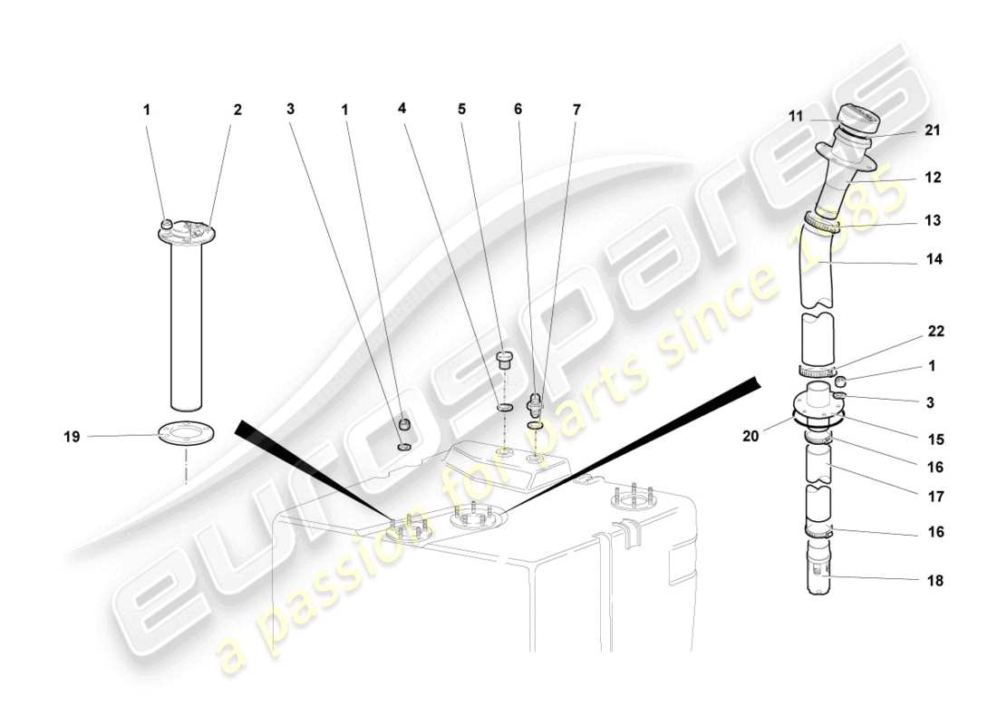 lamborghini murcielago roadster (2005) fuel filler pipe with attachments part diagram