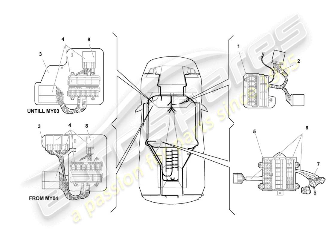 lamborghini murcielago coupe (2005) central electrics part diagram