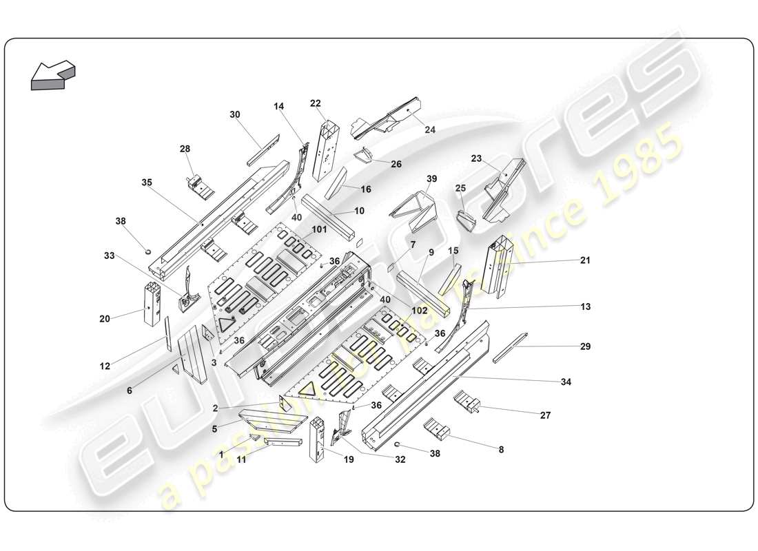 lamborghini super trofeo (2009-2014) chassis element parts diagram