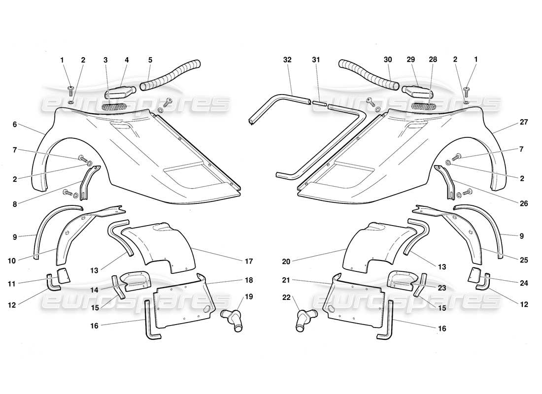 lamborghini diablo (1991) front body elements part diagram