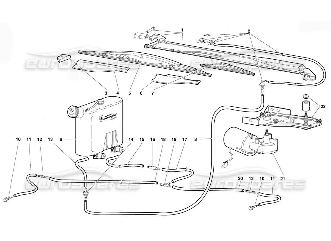lamborghini diablo (1991) windscreen wiper and headlamp washers parts diagram