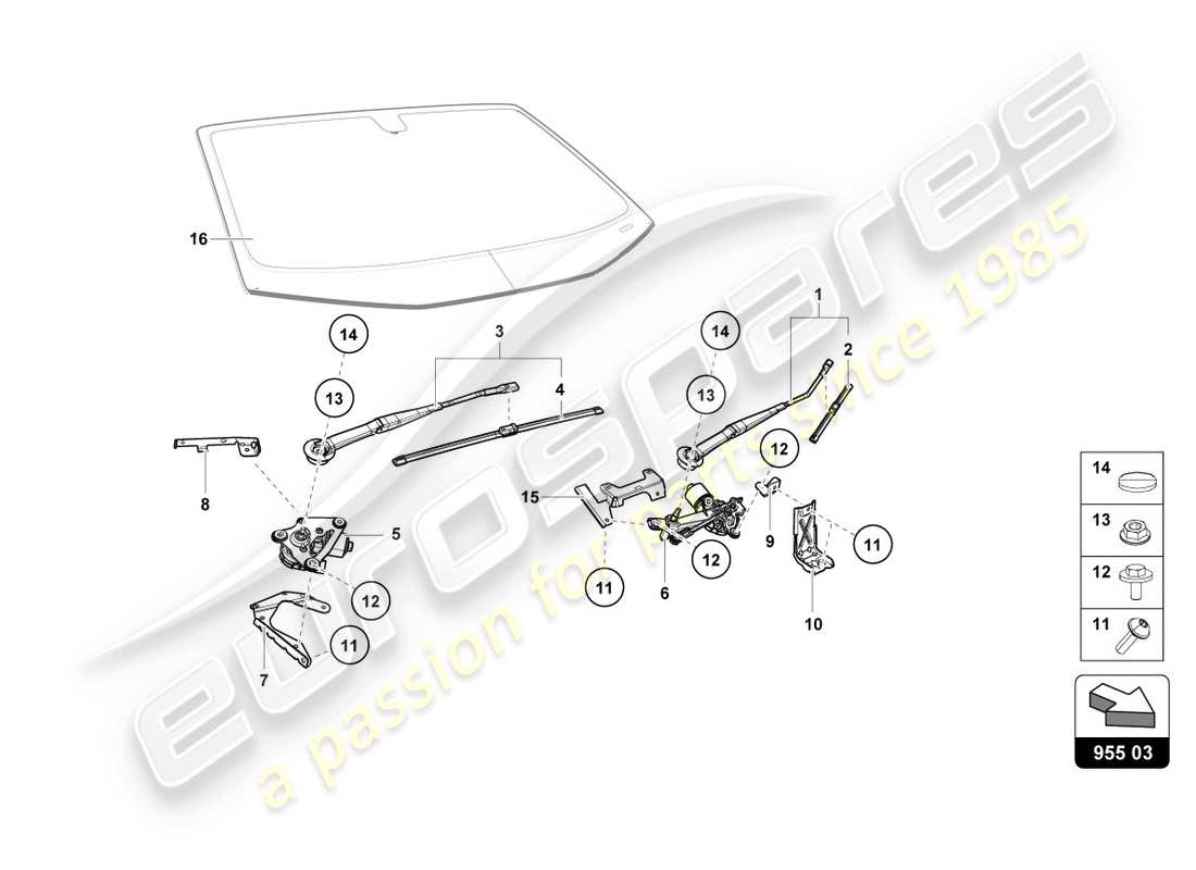 lamborghini evo spyder 2wd (2020) windshield wiper parts diagram