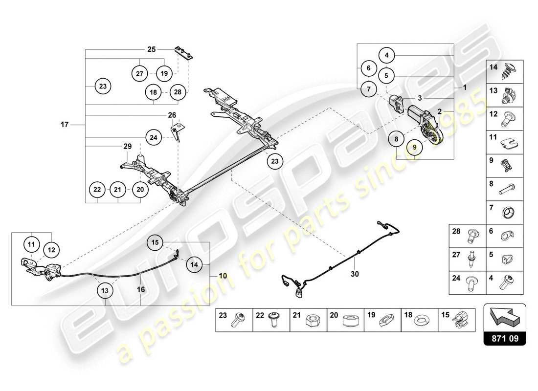 lamborghini 2020 (evo spyder) sliding roof motor part diagram