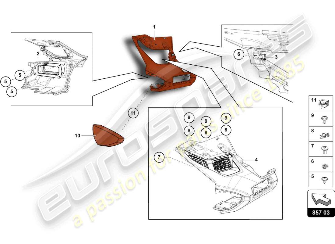 lamborghini 2019 (lp740-4 s roadster) instrument panel part diagram