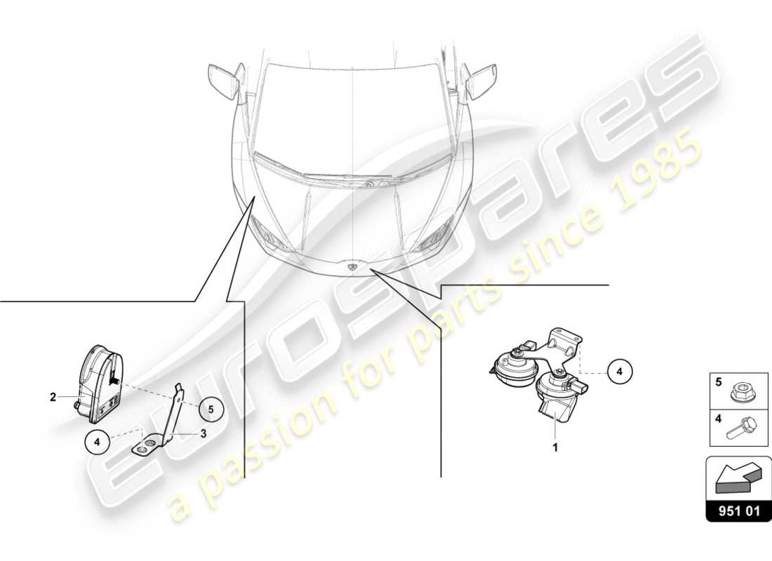 lamborghini evo coupe (2020) signal horn part diagram