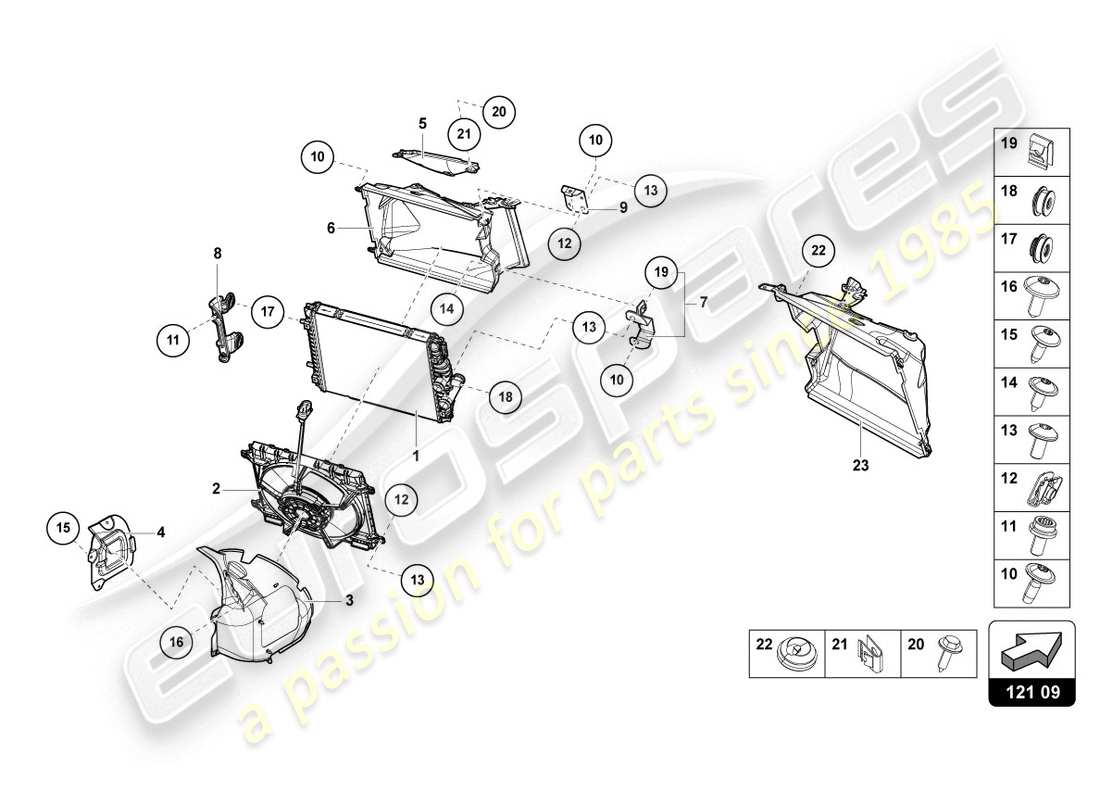 lamborghini evo spyder (2020) cooler for coolant parts diagram