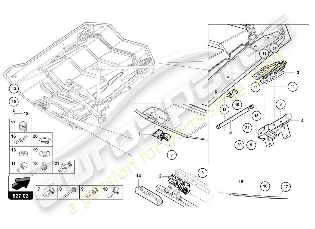 lamborghini lp740-4 s coupe (2020) engine cover with insp. cover parts diagram