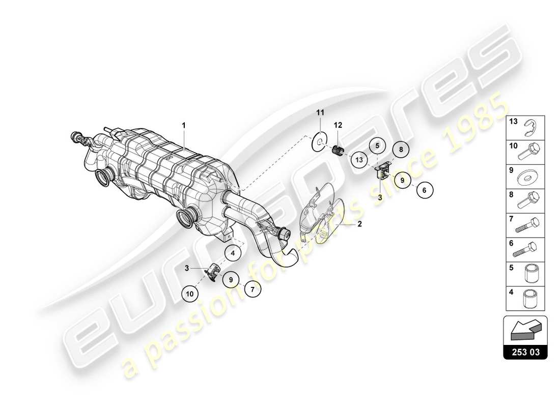 lamborghini lp610-4 coupe (2015) rear silencer parts diagram