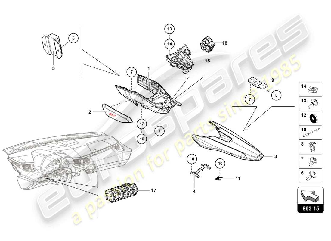 lamborghini 2021 (lp770-4 svj roadster) switch unit part diagram