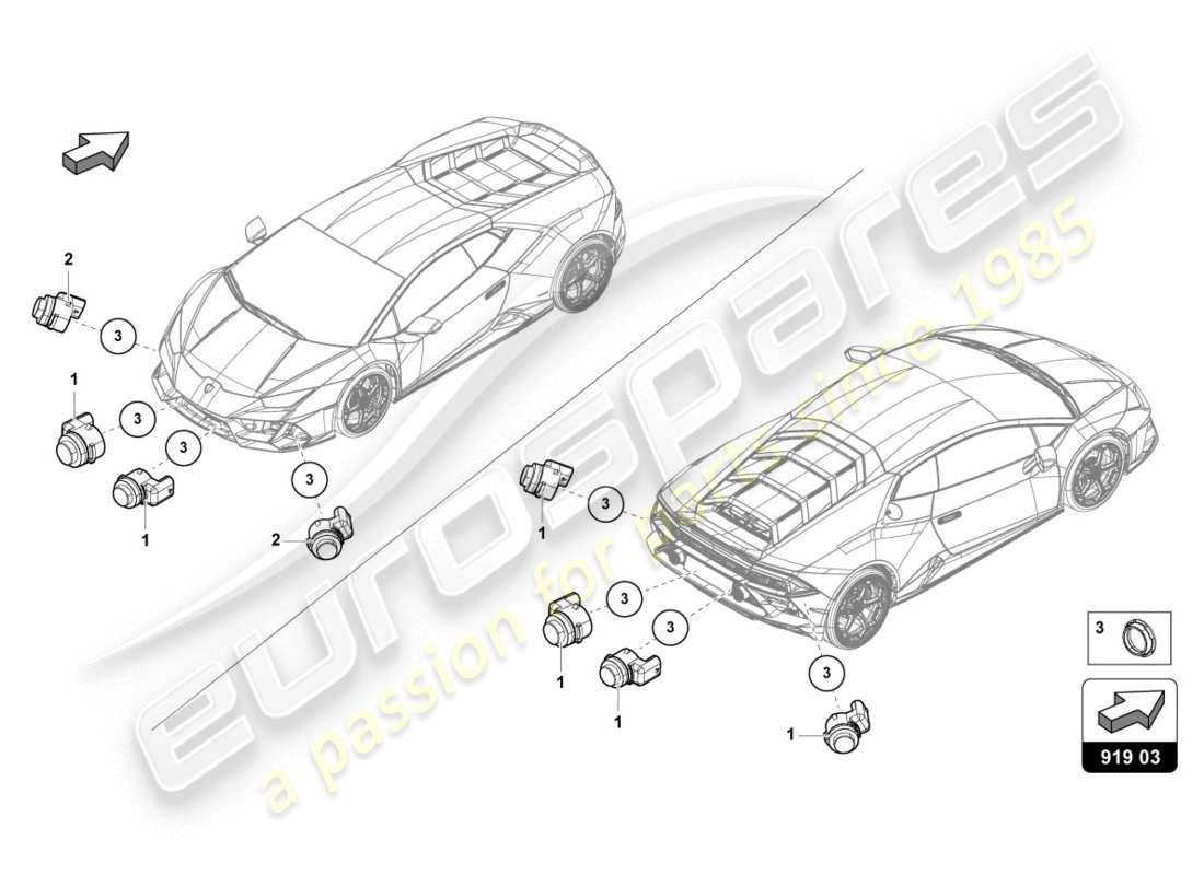 lamborghini evo spyder 2wd (2020) parking aid parts diagram