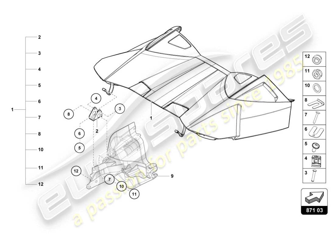 lamborghini 2020 (evo spyder 2wd) cabrio top stowage box cover part diagram
