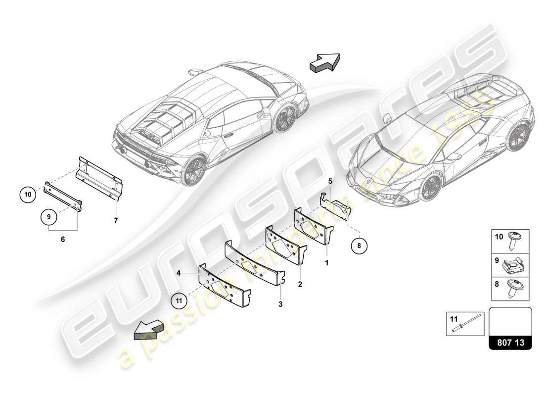 lamborghini 2020 (evo spyder 2wd) licence plate holder part diagram