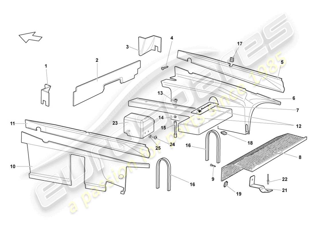 lamborghini murcielago coupe (2005) sound absorbers part diagram