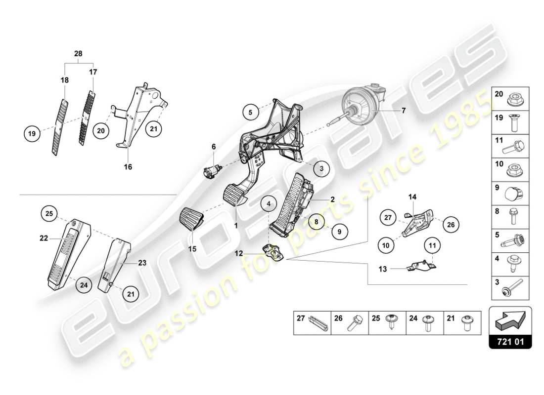 lamborghini lp580-2 spyder (2019) brake and accel. lever mech. parts diagram