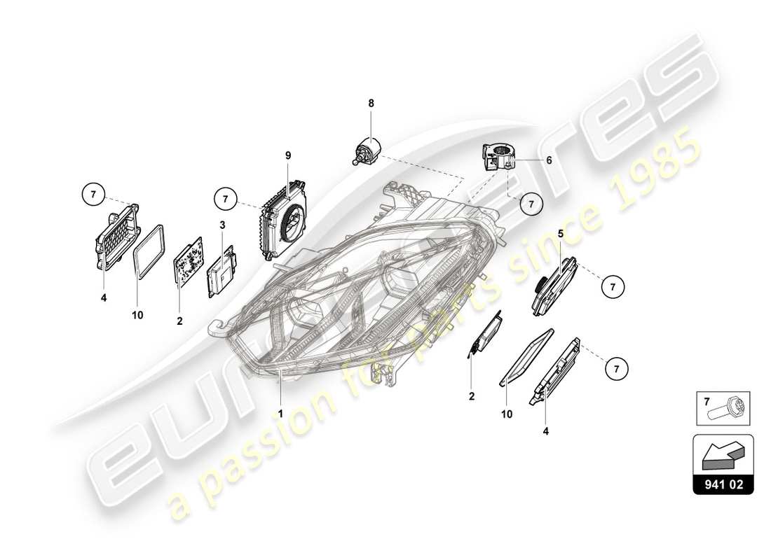 lamborghini performante coupe (2018) lighting system front parts diagram