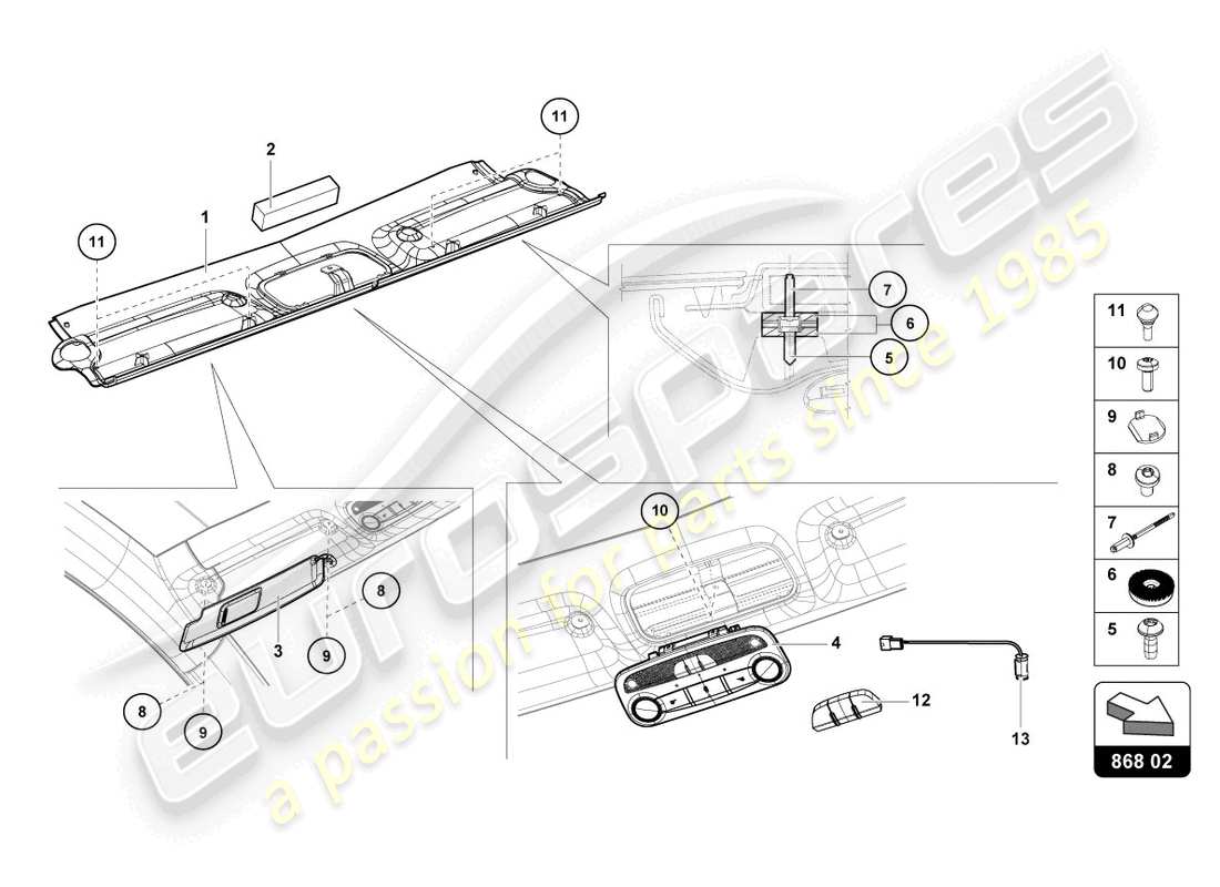 lamborghini lp740-4 s coupe (2018) roof frame trim part diagram