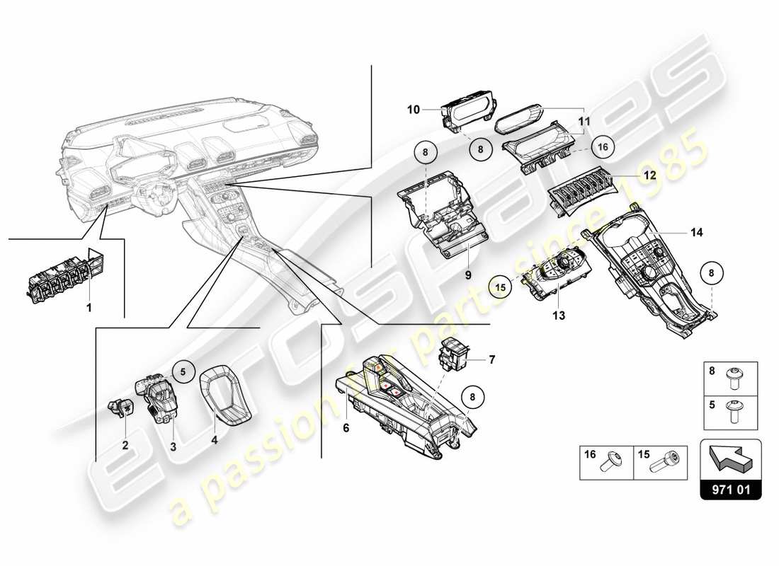 lamborghini lp580-2 coupe (2017) multiple switch parts diagram
